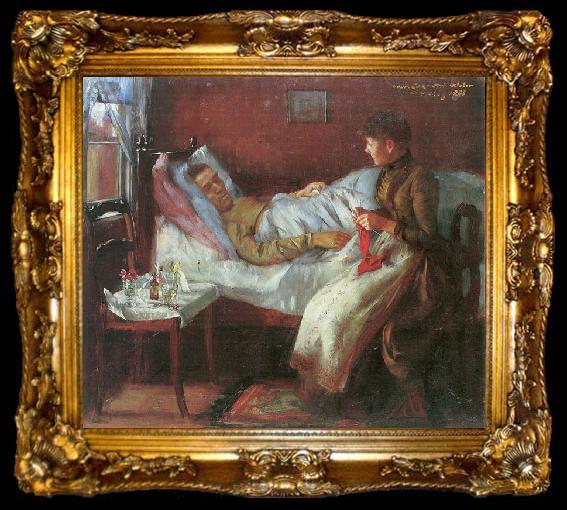 framed  Lovis Corinth Vater Franz Heinrich Corinth auf dem Krankenlager, ta009-2